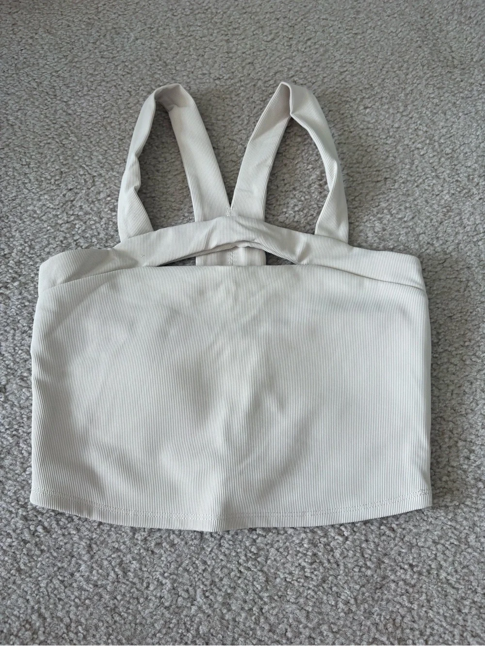 Sincerely Jules Cream Ribbed Cropped Tank with Crossover Straps
